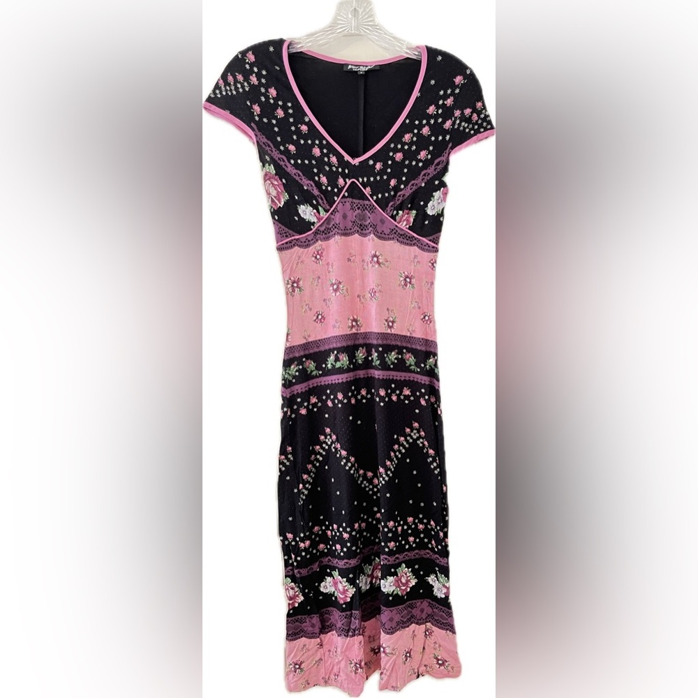 Betsey Johnson floral cap sleeve Midi Dress , Size P